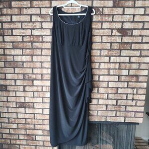 Women's Black R&M Richards Sleeveless Dress Rhinestone Neck Thigh Slit 14W